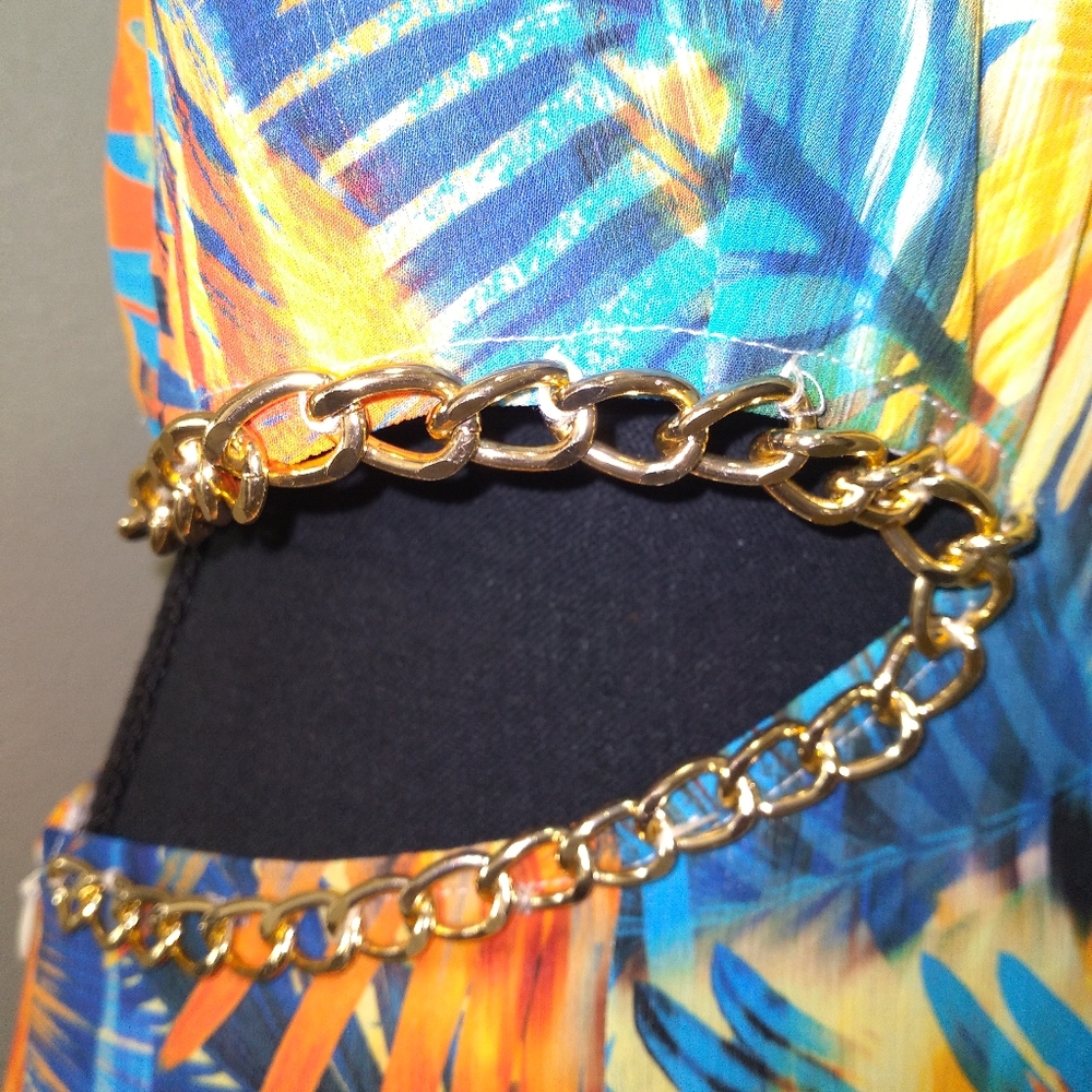 Tropical Vibrant Multi Colored Cutout Chain Link Maxi Halter Dress- Size Large - Picture 5 of 12